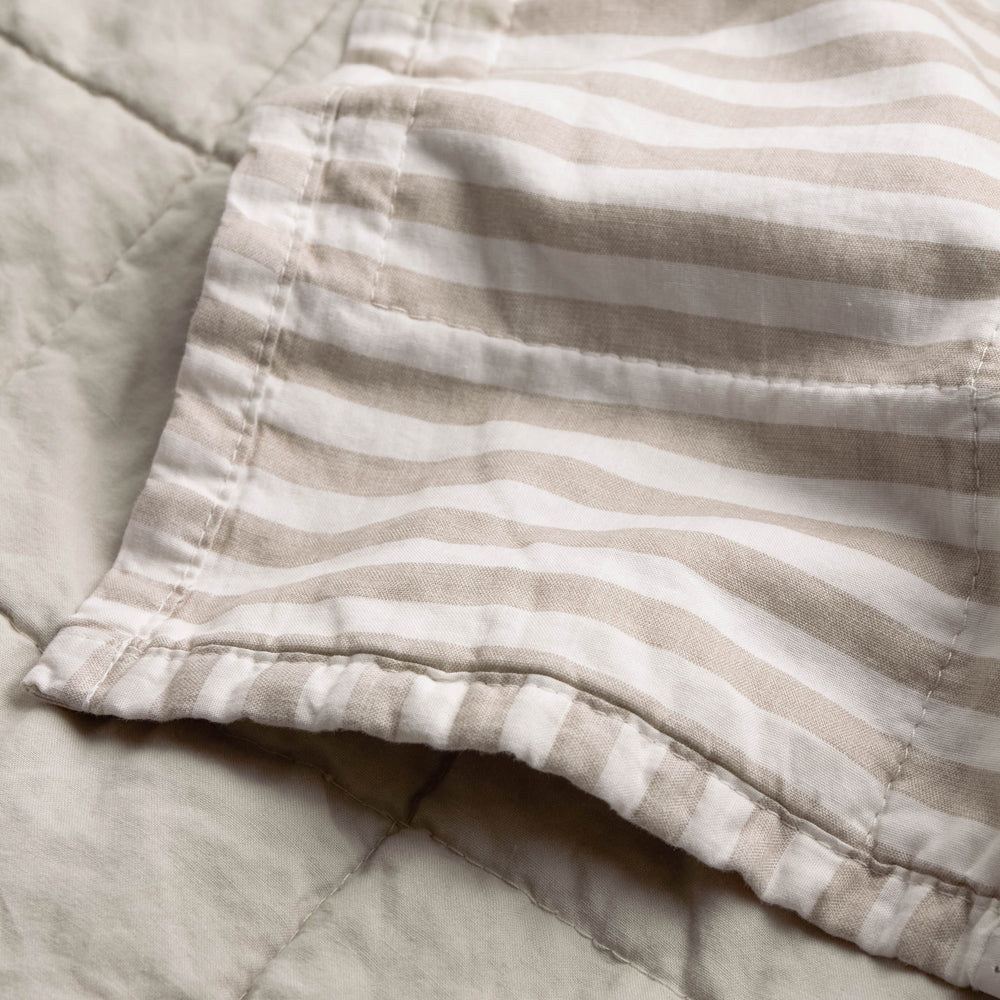 Striped Beige Bedding - Hebden Quilted Stripe 100% Cotton Bedspread Natural/Stone Yard