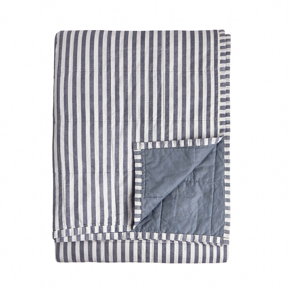 Striped Blue Bedding - Hebden Quilted Stripe 100% Cotton Bedspread Navy/Denim Blue Yard