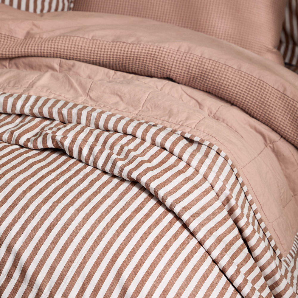 Striped Orange Bedding - Hebden Quilted Stripe 100% Cotton Bedspread Pecan/Cotta Yard
