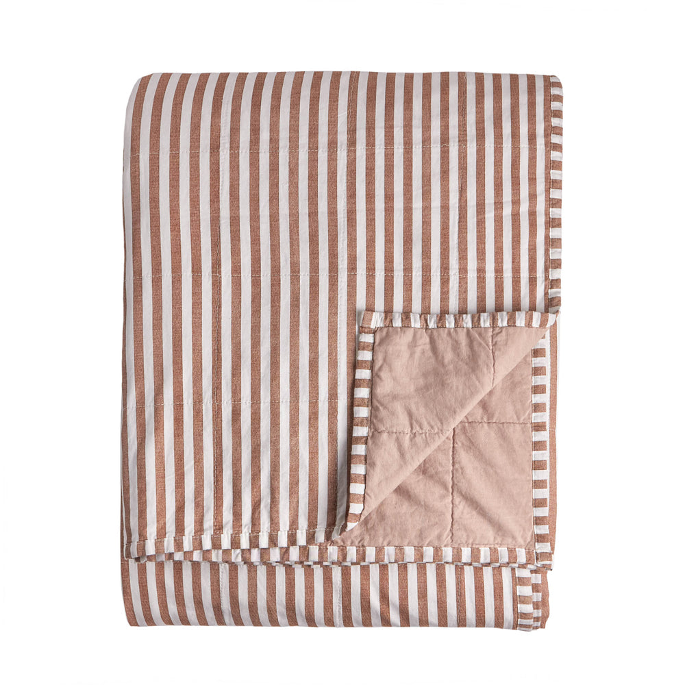 Striped Orange Bedding - Hebden Quilted Stripe 100% Cotton Bedspread Pecan/Cotta Yard