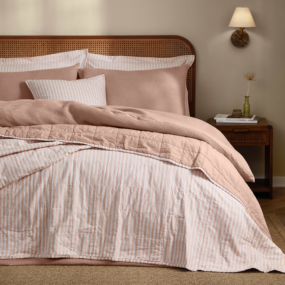 Striped Pink Bedding - Hebden Quilted Stripe 100% Cotton Bedspread Blush/Cotta Yard