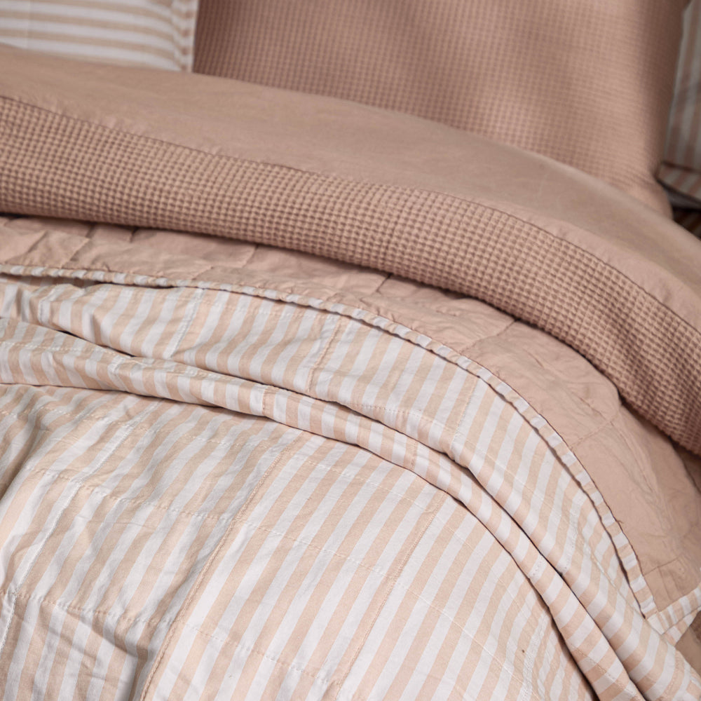 Striped Pink Bedding - Hebden Quilted Stripe 100% Cotton Bedspread Blush/Cotta Yard