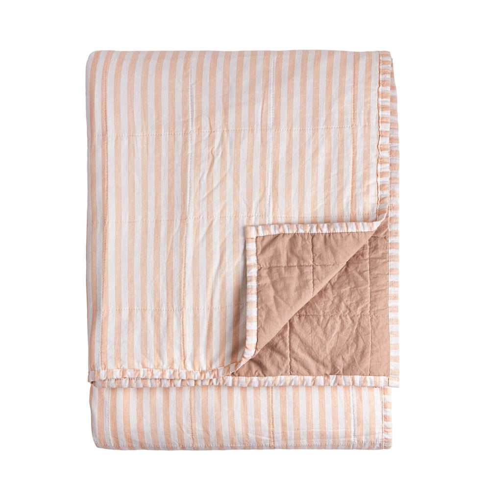 Striped Pink Bedding - Hebden Quilted Stripe 100% Cotton Bedspread Blush/Cotta Yard