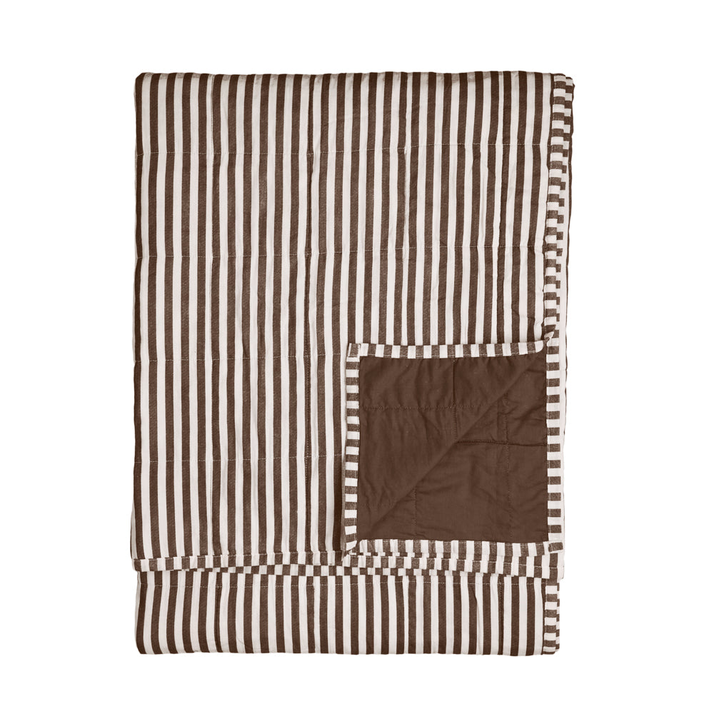 Striped Brown Bedding - Hebden Quilted Stripe 100% Cotton Bedspread Cocoa Brown Yard