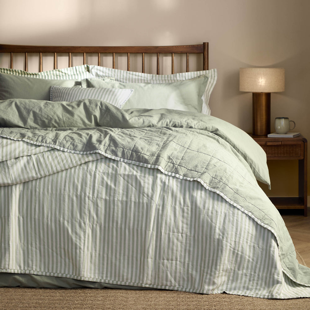 Striped Green Bedding - Hebden Quilted Stripe 100% Cotton Bedspread Eucalyptus/Bay Green Yard
