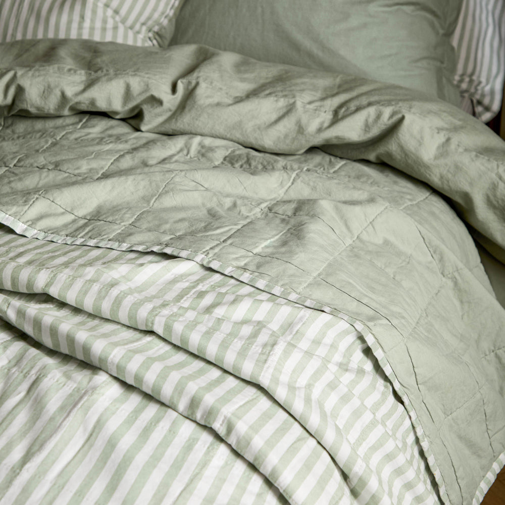 Striped Green Bedding - Hebden Quilted Stripe 100% Cotton Bedspread Eucalyptus/Bay Green Yard