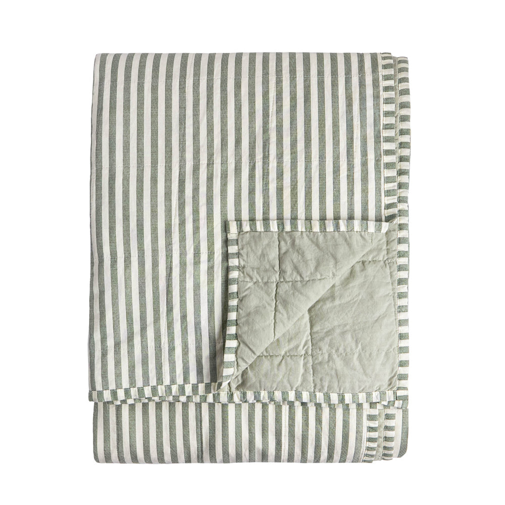 Striped Green Bedding - Hebden Quilted Stripe 100% Cotton Bedspread Forest/Bay Green Yard