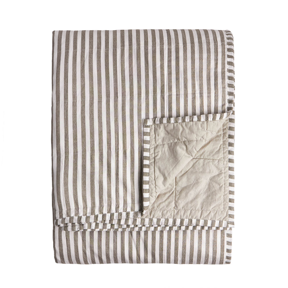 Striped Brown Bedding - Hebden Quilted Stripe 100% Cotton Bedspread Mole/Stone Yard
