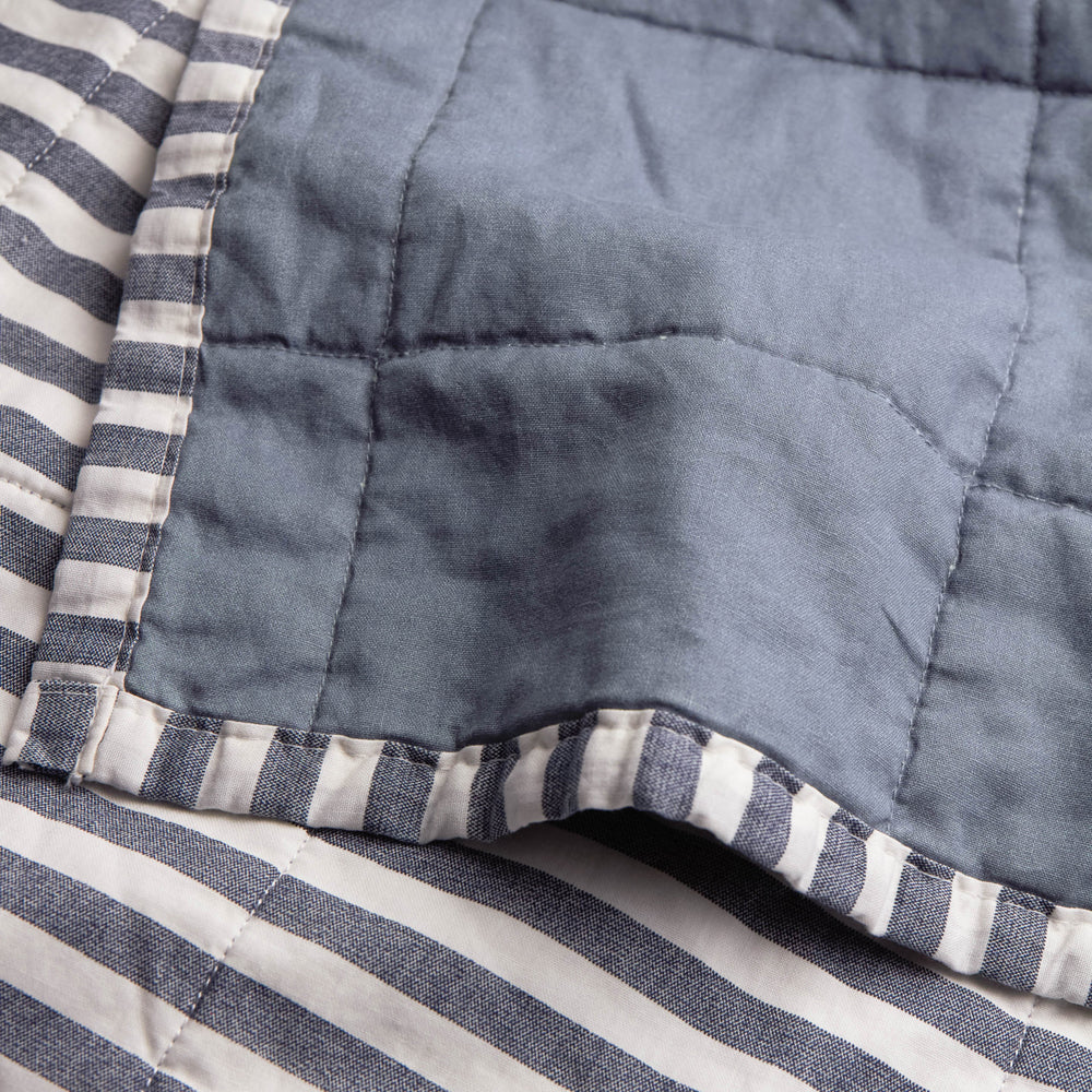 Striped Blue Bedding - Hebden Quilted Stripe 100% Cotton Bedspread Navy/Denim Blue Yard