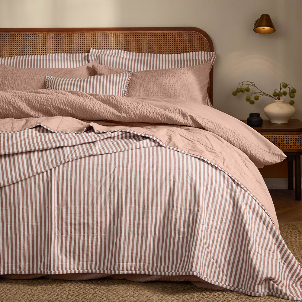 Striped Orange Bedding - Hebden Quilted Stripe 100% Cotton Bedspread Pecan/Cotta Yard