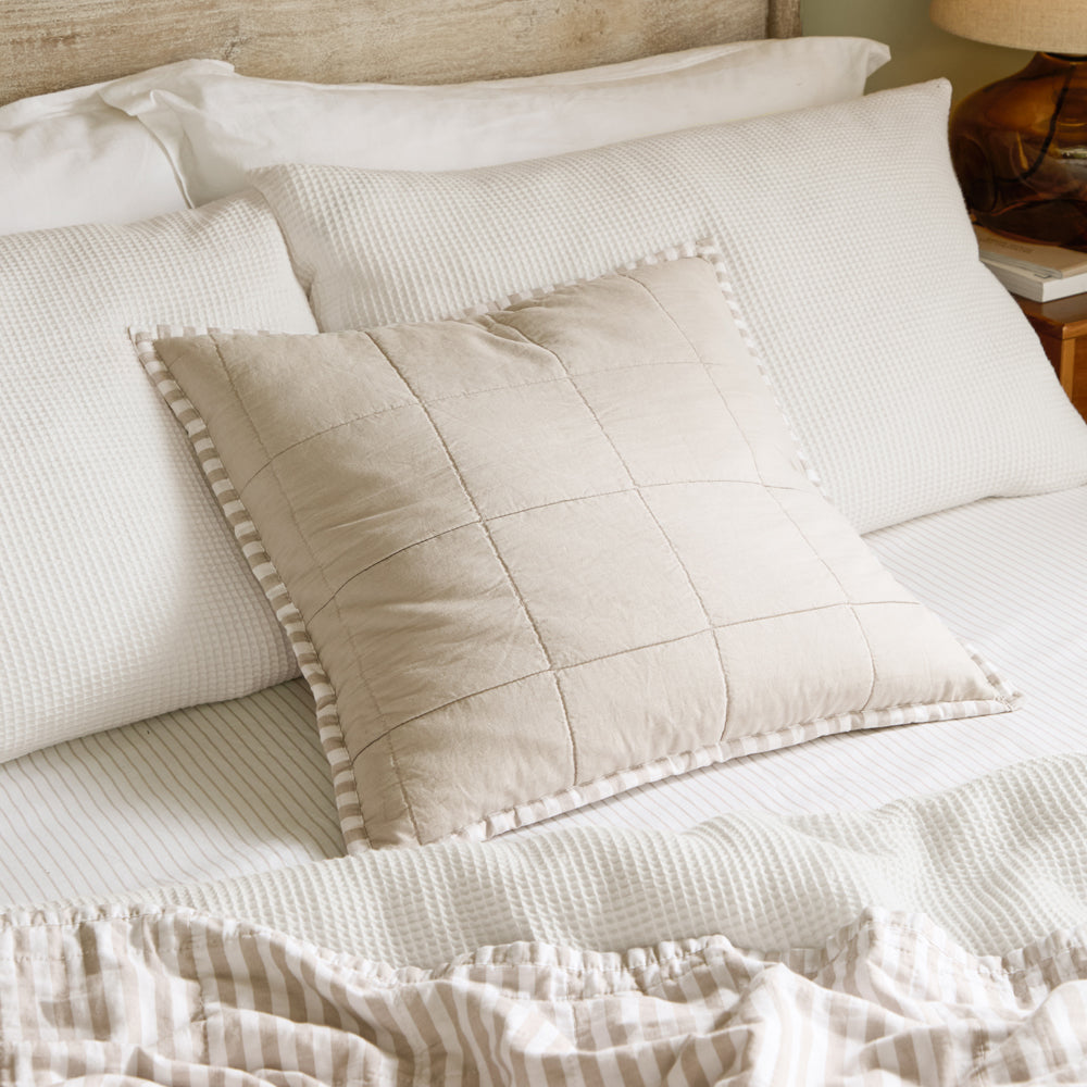 Striped Beige Cushions - Hebden 100% Cotton Polyester Filled Cushion Natural/Stone Yard