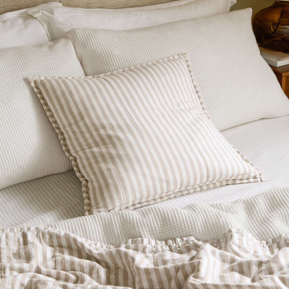 Striped Beige Cushions - Hebden 100% Cotton Polyester Filled Cushion Natural/Stone Yard