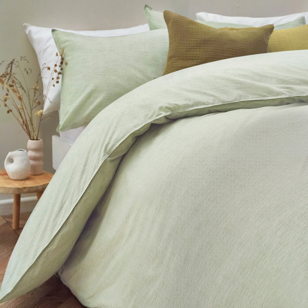 Striped Green Bedding - Heaton Stripe  Duvet Cover Set Khaki Yard