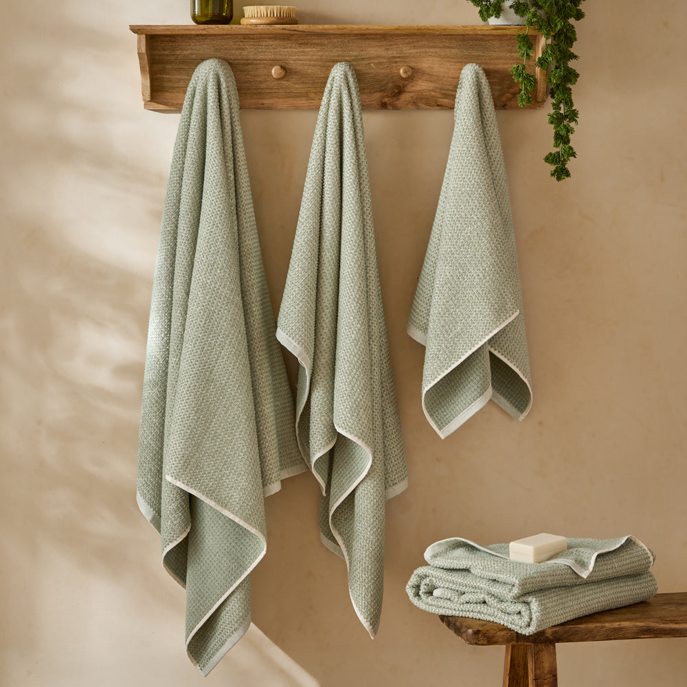 Modern Green Bathroom - Hebden Textured Waffle Towels Bay Green Yard