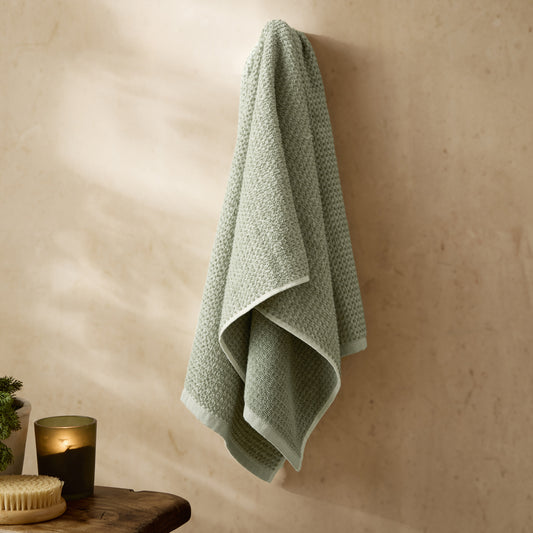 Modern Green Bathroom - Hebden Textured Waffle Towels Bay Green Yard
