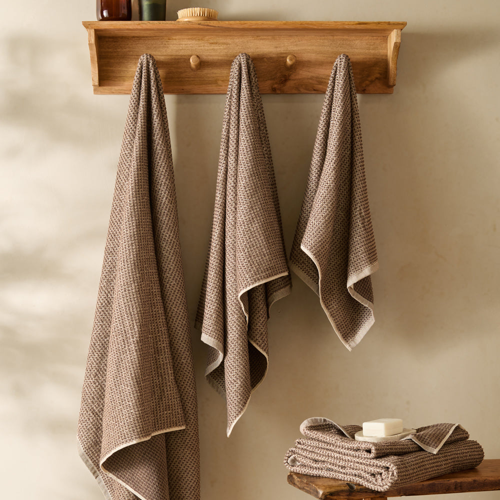 Plain Brown Bathroom - Hebden Textured Waffle Towels Cocoa Brown Yard