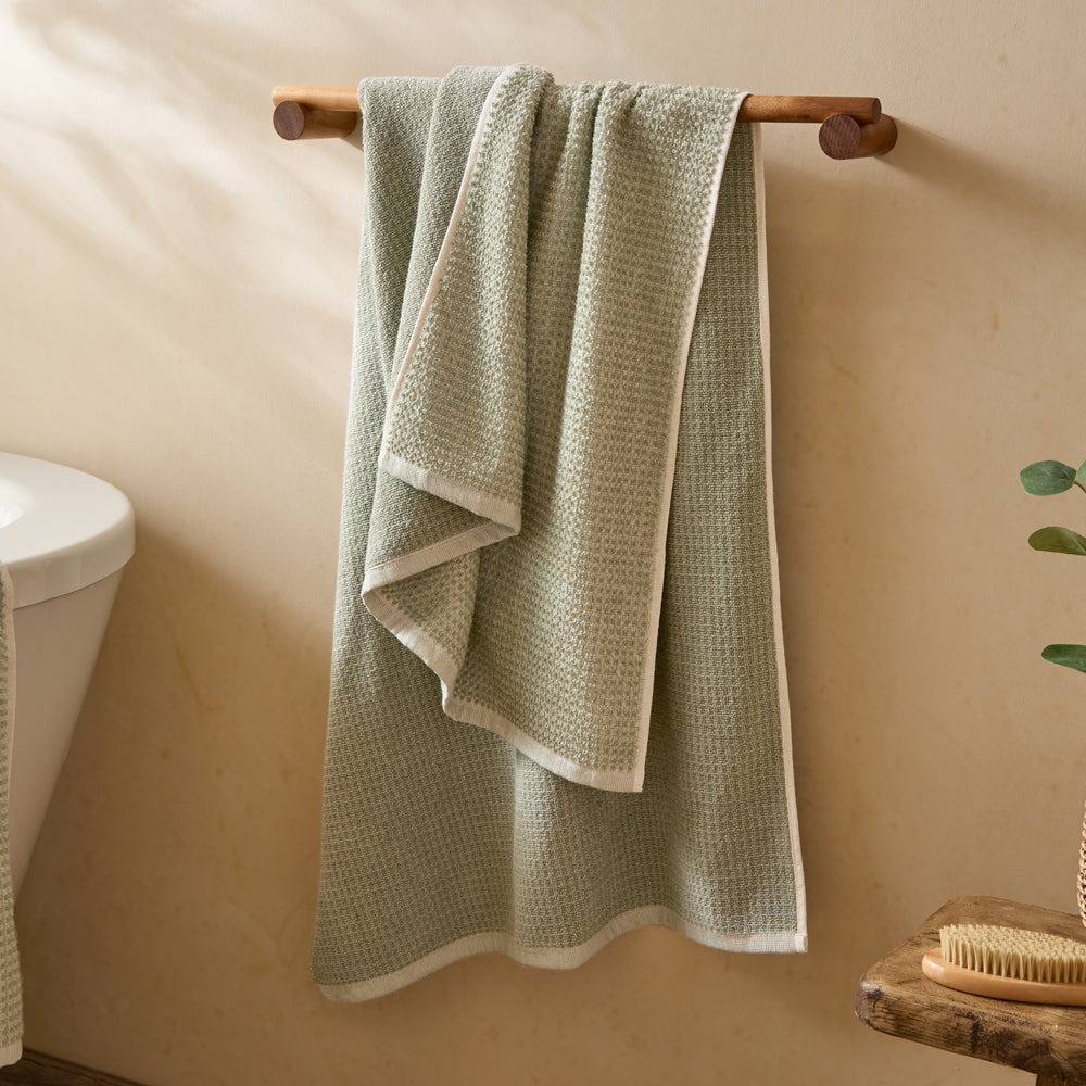 Modern Green Bathroom - Hebden Textured Waffle Towels Bay Green Yard