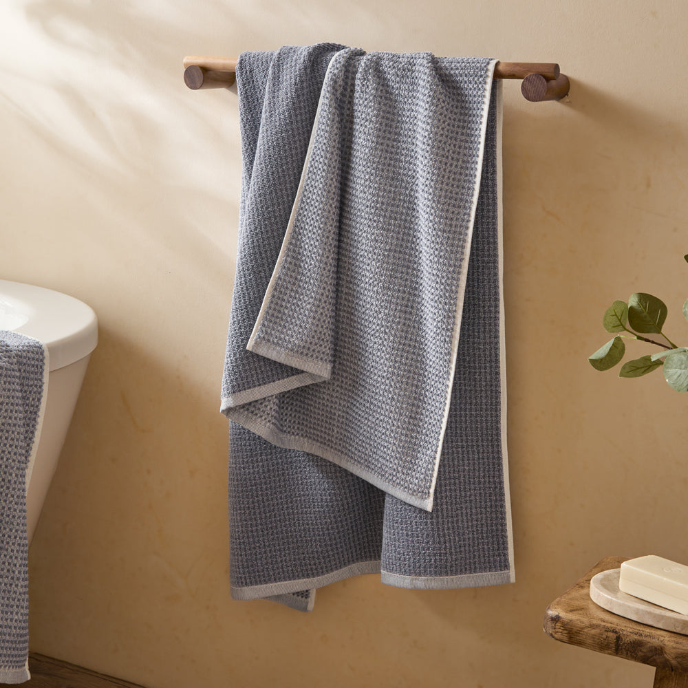Modern Blue Bathroom - Hebden Textured Waffle Towels Denim Blue Yard