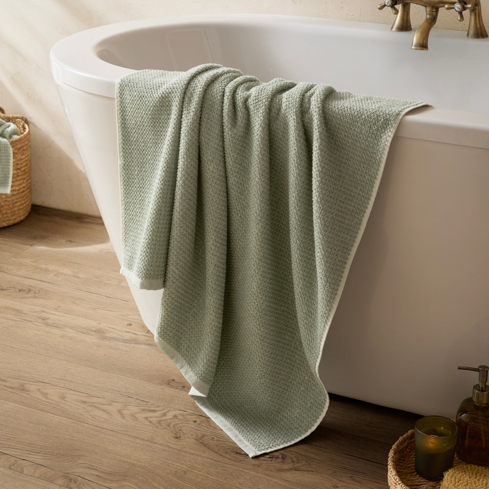 Modern Green Bathroom - Hebden Textured Waffle Towels Bay Green Yard