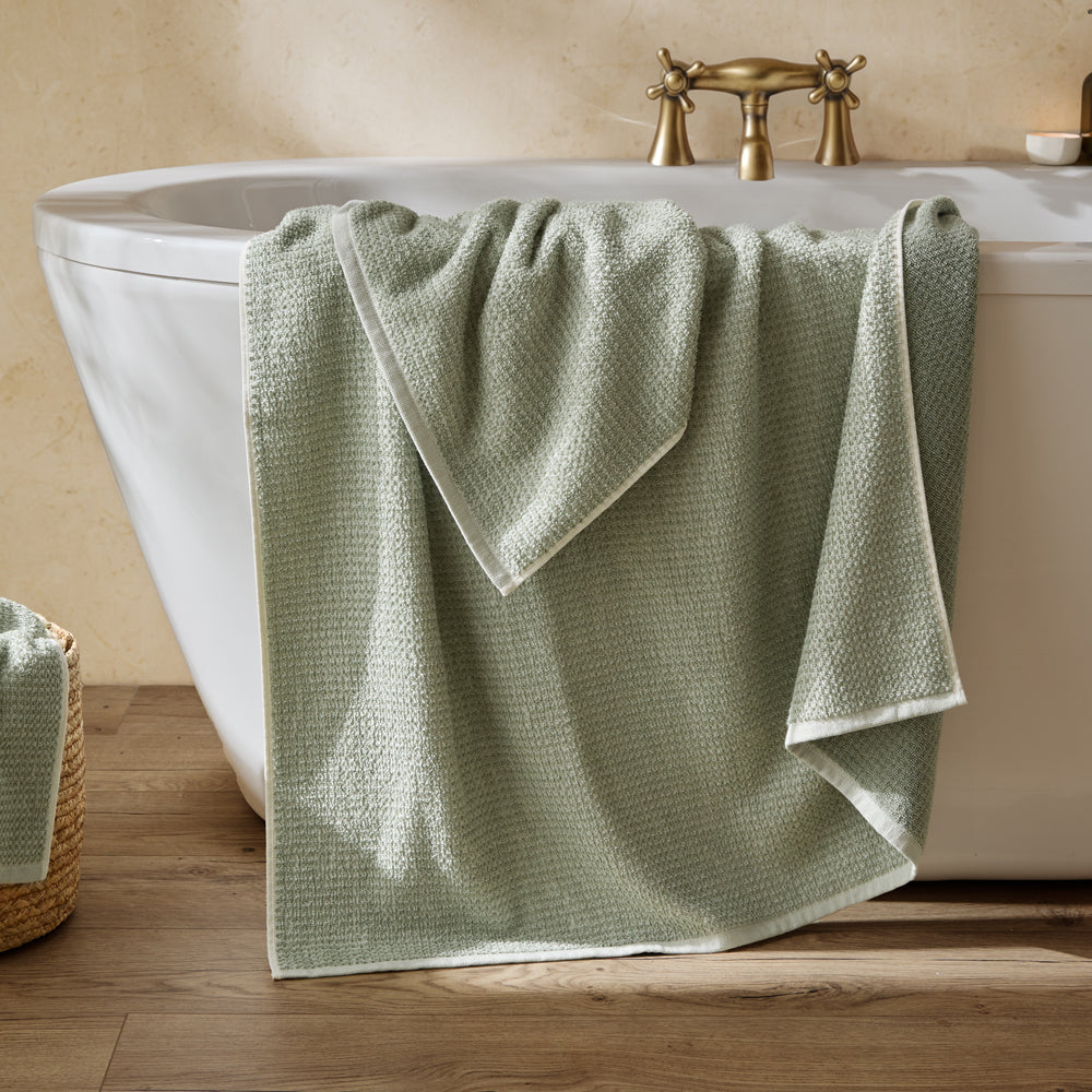 Modern Green Bathroom - Hebden Textured Waffle Towels Bay Green Yard