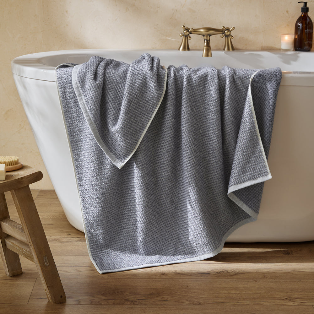 Modern Blue Bathroom - Hebden Textured Waffle Towels Denim Blue Yard