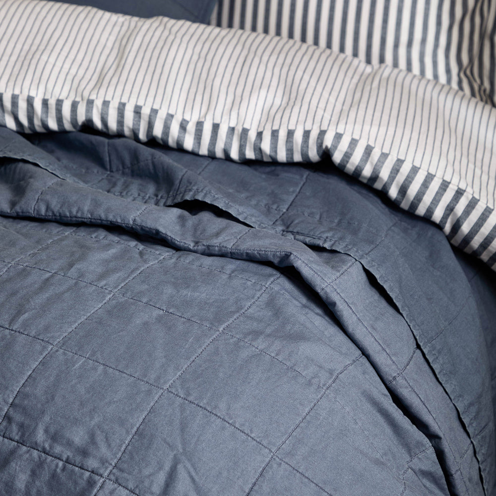 Plain Blue Bedding - Hebden Quilted Washed Cotton Bedspread Denim Blue Yard