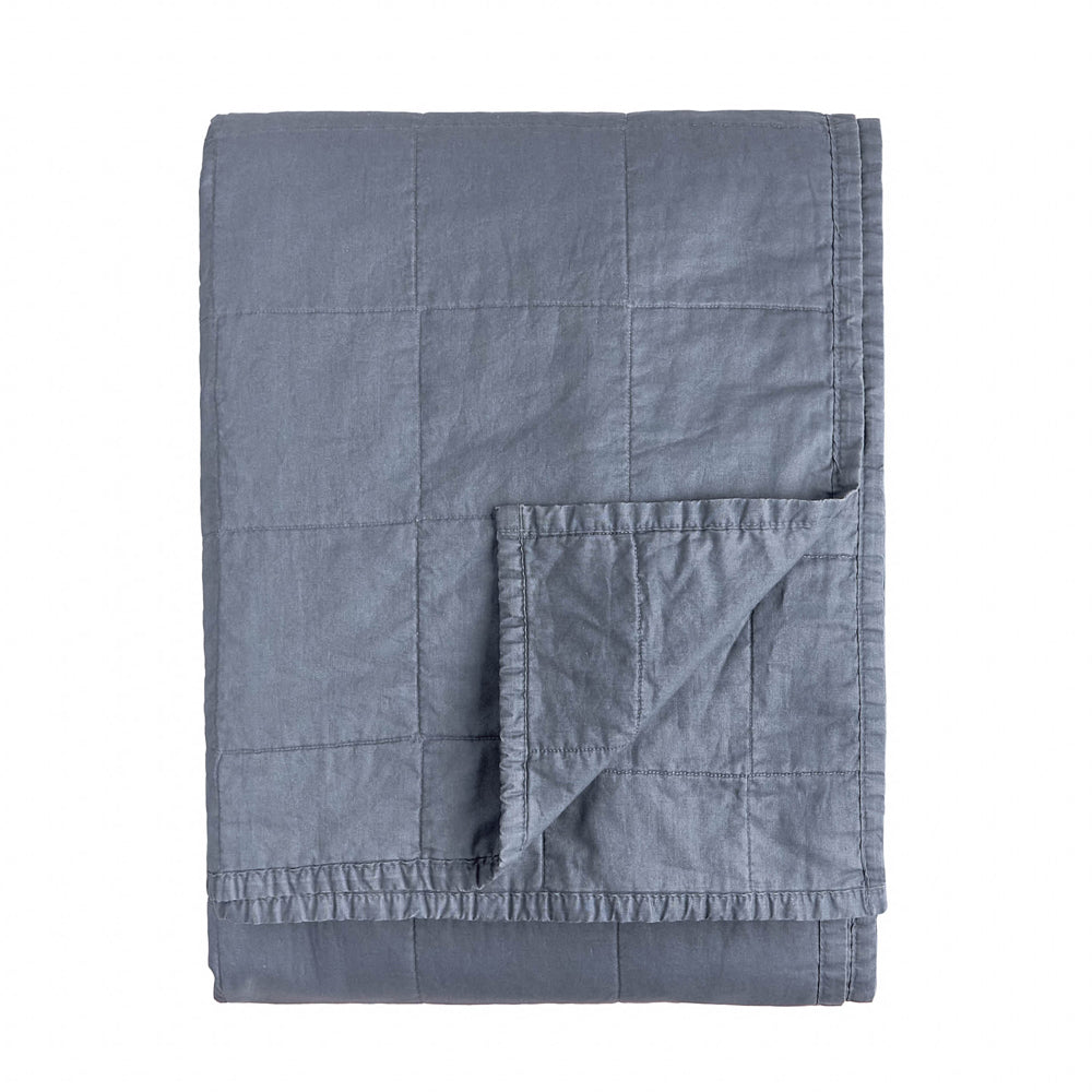 Plain Blue Bedding - Hebden Quilted Washed Cotton Bedspread Denim Blue Yard