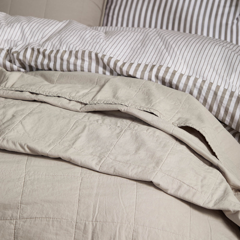 Plain Grey Bedding - Hebden Quilted Washed Cotton Bedspread Stone Yard
