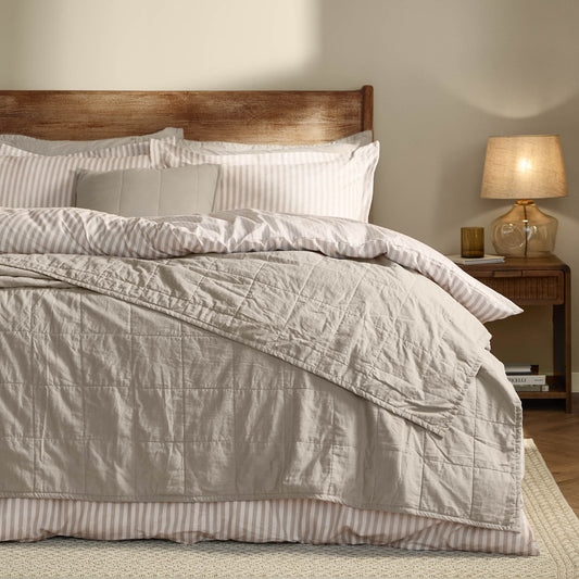 Plain Grey Bedding - Hebden Quilted Washed Cotton Bedspread Stone Yard