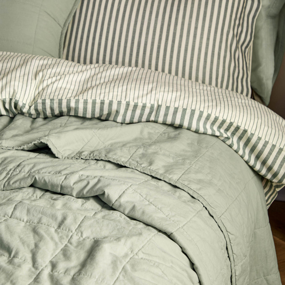 Plain Green Bedding - Hebden Quilted Washed Cotton Bedspread Bay Green Yard