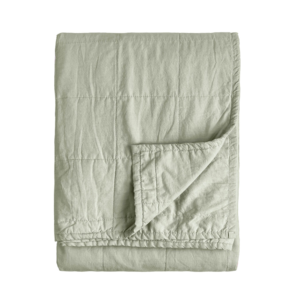 Plain Green Bedding - Hebden Quilted Washed Cotton Bedspread Bay Green Yard