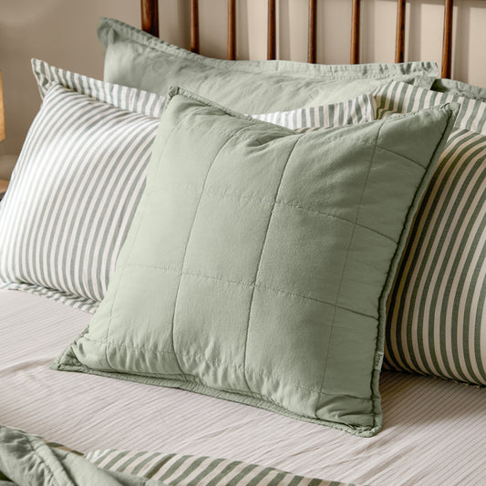 Hebden Quilted Washed Cotton Cushion Bay Green