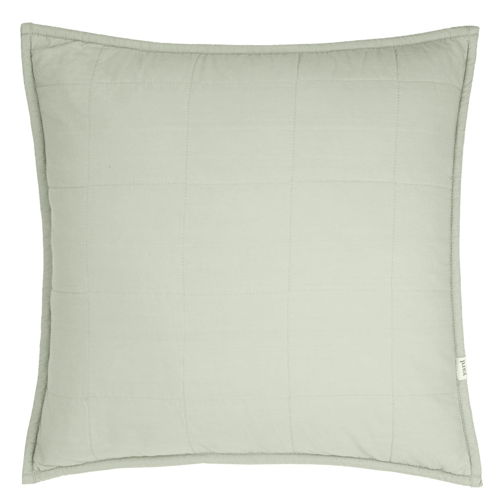Plain Green Cushions - Hebden Quilted Washed Cotton Polyester Filled Cushion Bay Green Yard