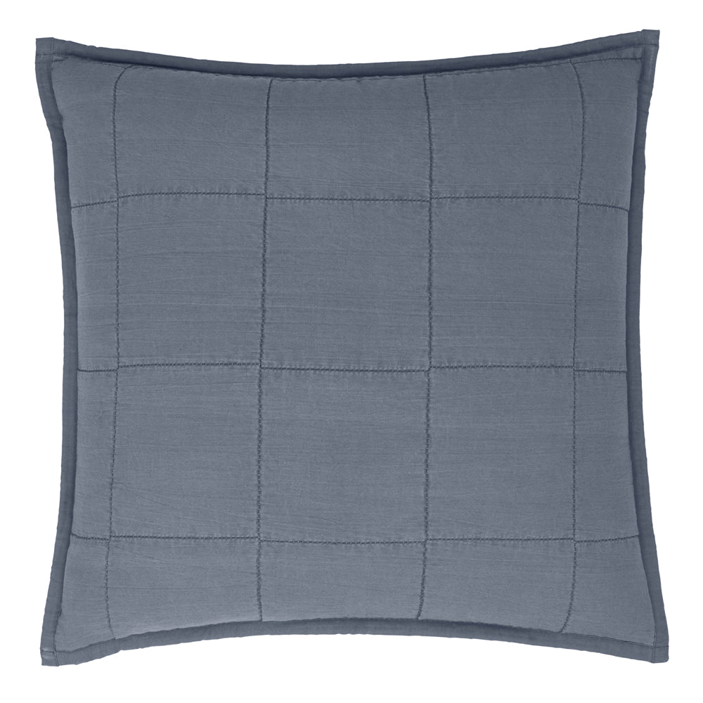 Hebden Quilted Washed Cotton Cushion Denim Blue