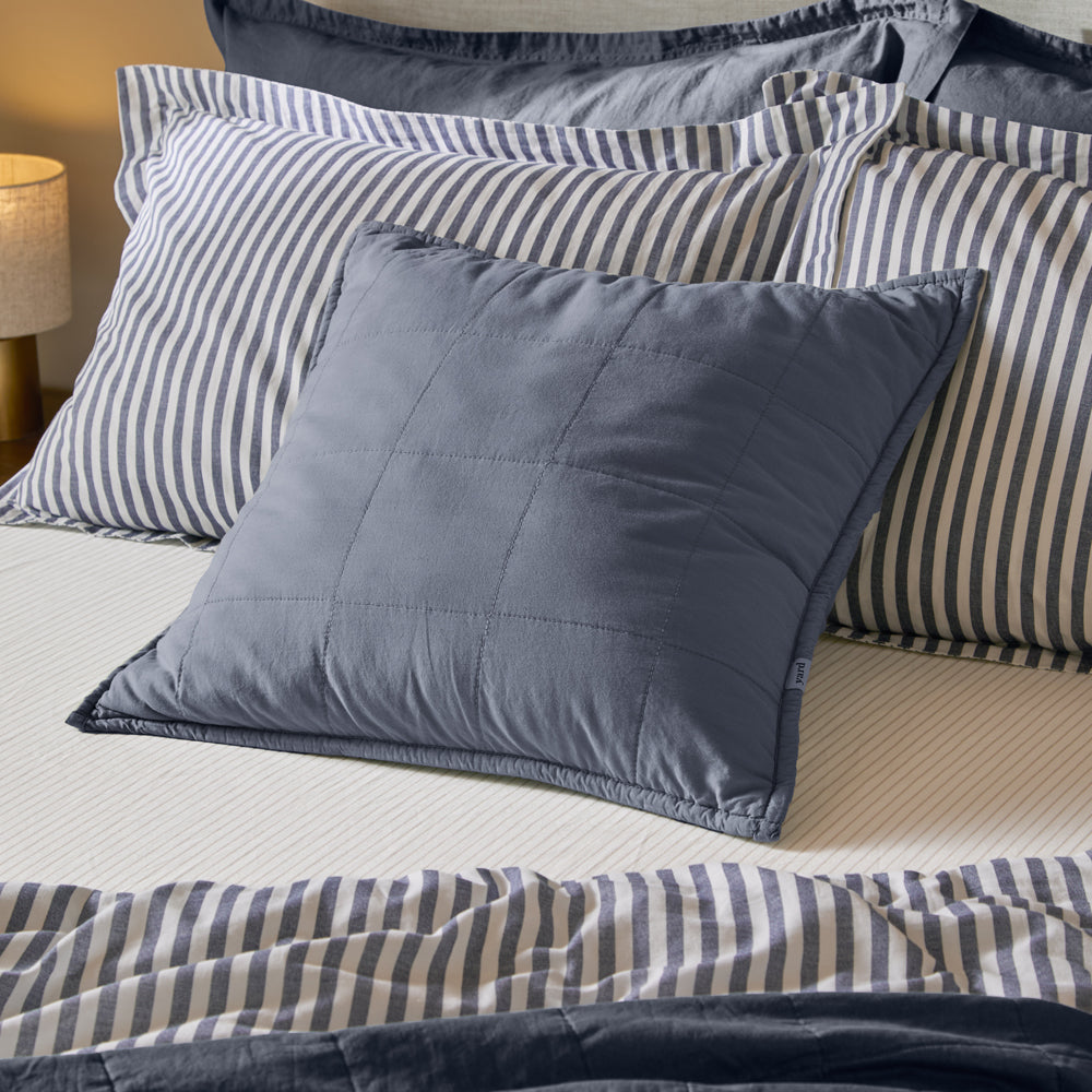 Hebden Quilted Washed Cotton Cushion Denim Blue