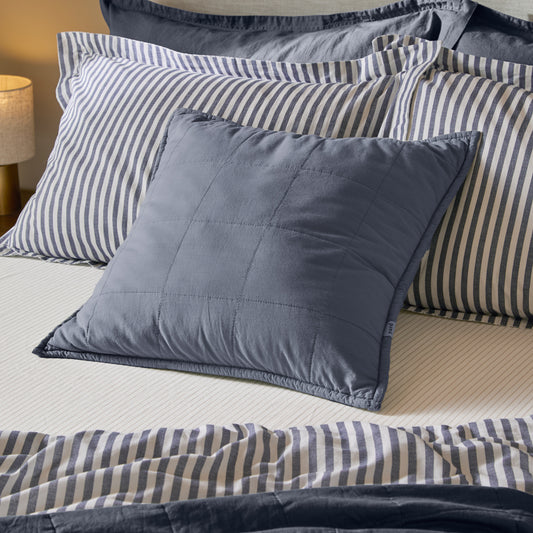 Hebden Quilted Washed Cotton Cushion Denim Blue