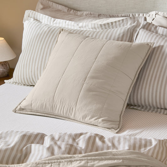 Hebden Quilted Washed Cotton Cushion Stone