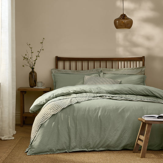 Plain Green Bedding - Hebden Washed Cotton Duvet Cover Set Bay Green Yard