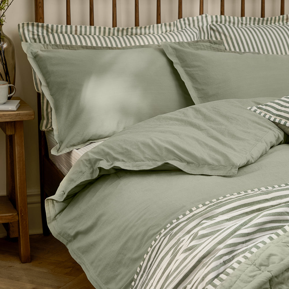 Plain Green Bedding - Hebden Washed Cotton Duvet Cover Set Bay Green Yard