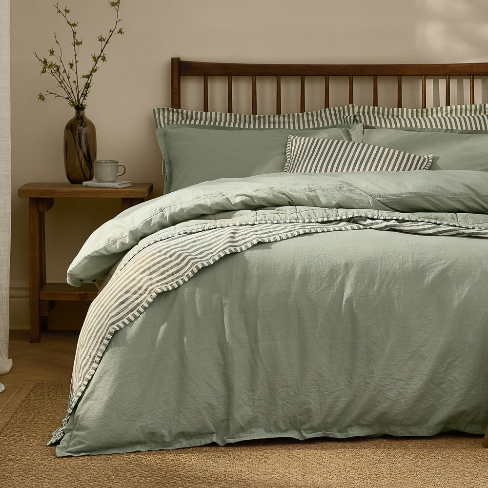 Plain Green Bedding - Hebden Washed Cotton Duvet Cover Set Bay Green Yard
