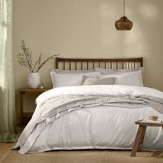 Plain White Bedding - Hebden Washed Cotton Duvet Cover Set Chalk Yard