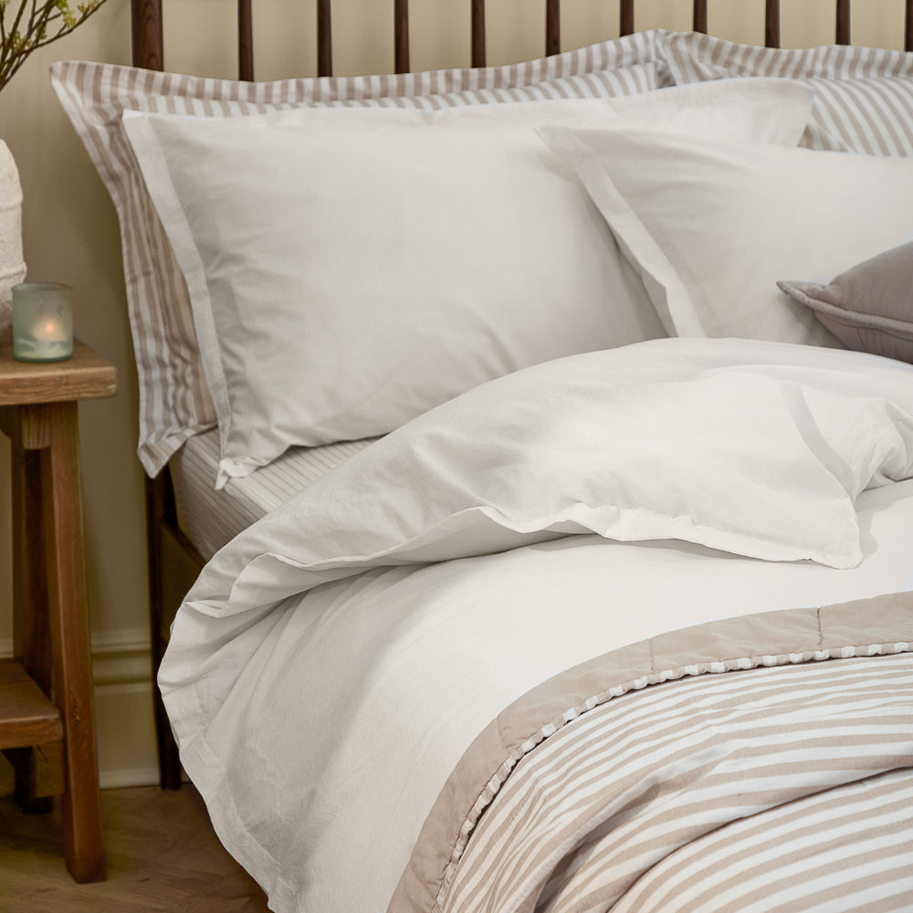 Plain White Bedding - Hebden Washed Cotton Duvet Cover Set Chalk Yard