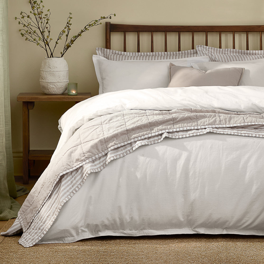 Plain White Bedding - Hebden Washed Cotton Duvet Cover Set Chalk Yard