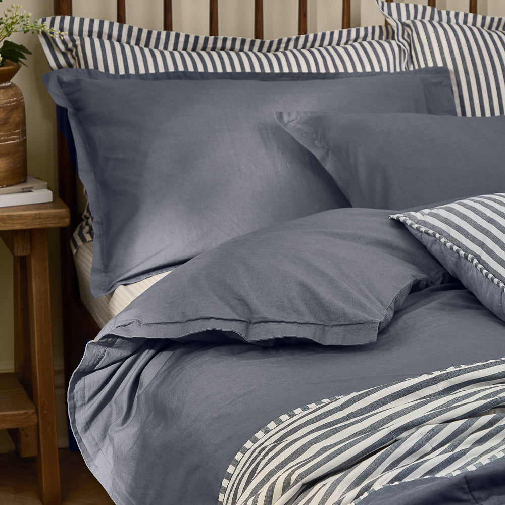 Plain Blue Bedding - Hebden Washed Cotton Duvet Cover Set Denim Blue Yard