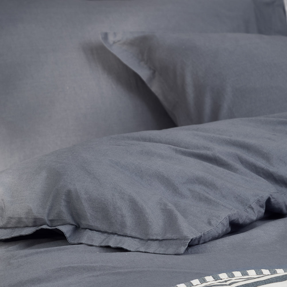Plain Blue Bedding - Hebden Washed Cotton Duvet Cover Set Denim Blue Yard