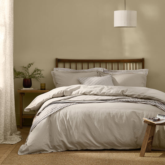 Plain Beige Bedding - Hebden Washed Cotton Duvet Cover Set Stone Yard