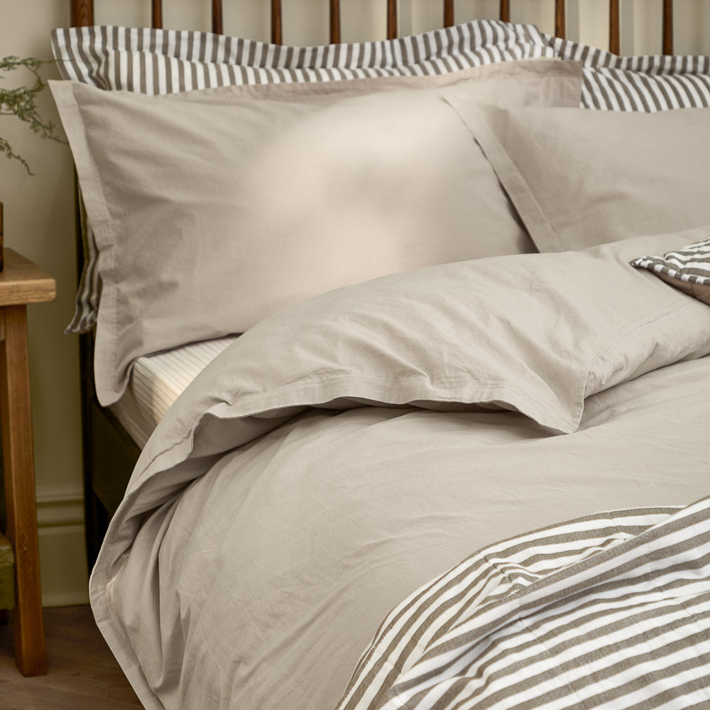 Plain Beige Bedding - Hebden Washed Cotton Duvet Cover Set Stone Yard