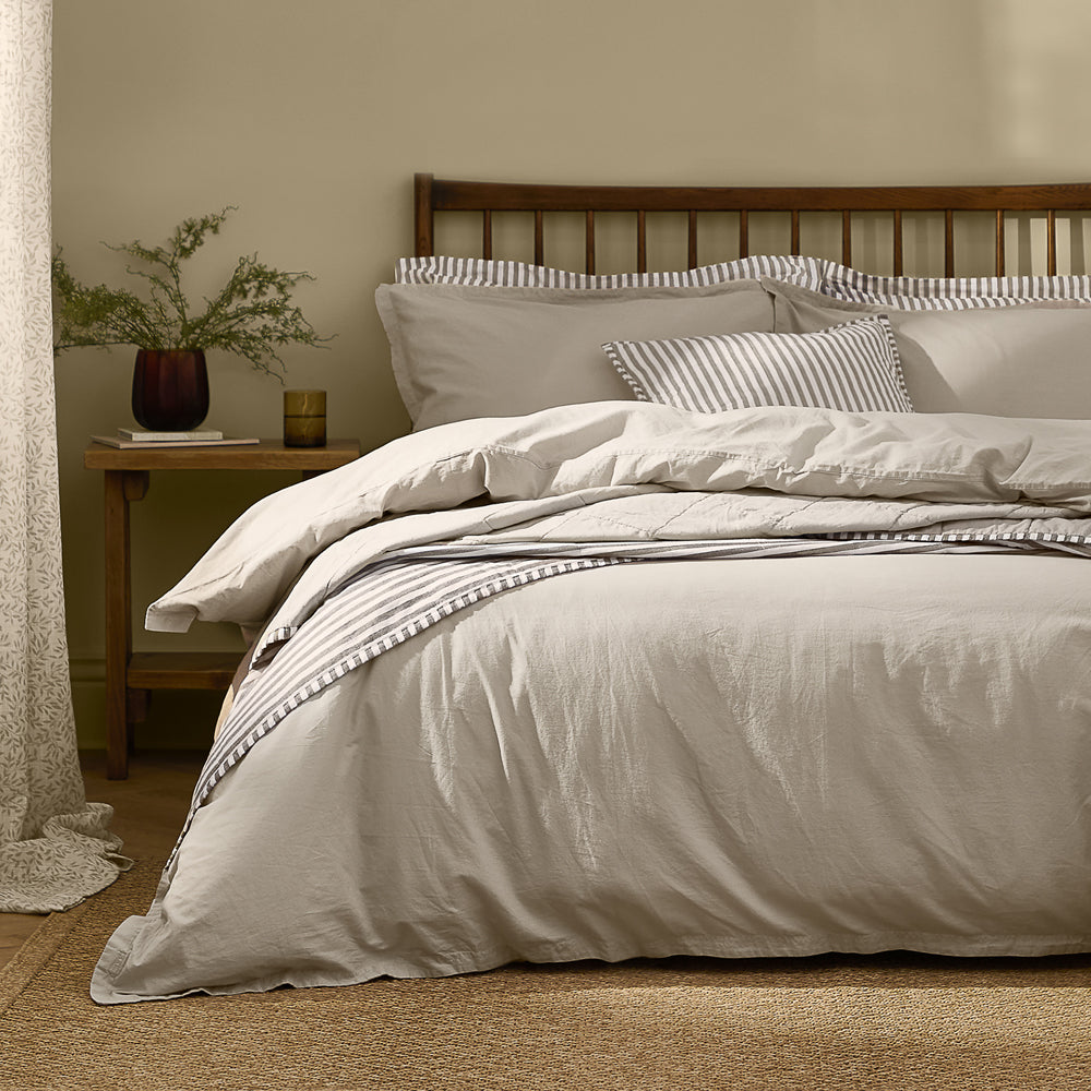 Plain Beige Bedding - Hebden Washed Cotton Duvet Cover Set Stone Yard