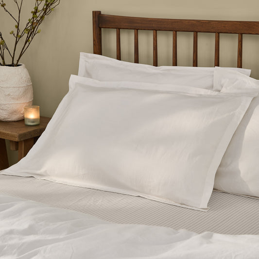 Plain White Bedding - Hebden Washed Cotton Pillowcase Pair Chalk Yard