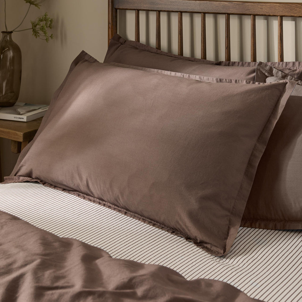 Plain Brown Bedding - Hebden Washed Cotton Pillowcase Pair Cocoa Brown Yard